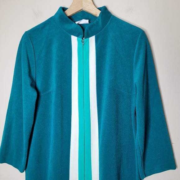 Vintage 70s JCPenney Robe Women’s 14 Aqua Stripe Half Zip A-Line Lounge Dacron - Picture 3 of 9